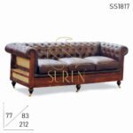 Unique Raw Inspire Wheel Base Leather Jute Chesterfield Sofa Design