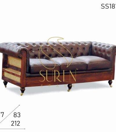 Unique Raw Inspire Wheel Base Leather Jute Chesterfield Sofa Design