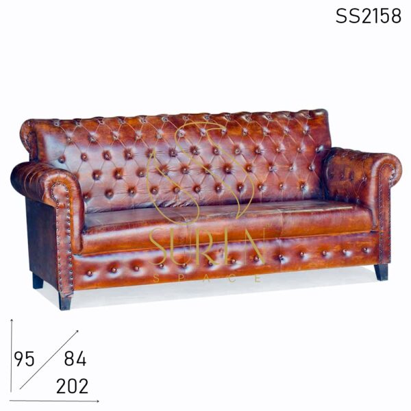 SS2158 Suren Space Tufted Chesterfield Roll Arm Full Leather Three Seater