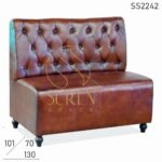 Tufted Pure Leather Back Rest Two Seater Restaurant Sofa