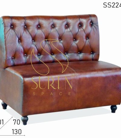 Tufted Pure Leather Back Rest Two Seater Restaurant Sofa