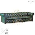 Tufted Pure Leather Four Seater Chesterfield Sofa Design
