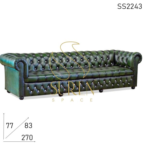 Tufted Pure Leather Four Seater Chesterfield Sofa Design