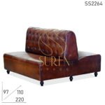 Tufted Pure Leather Three Seater Booth Style Restaurant Sofa
