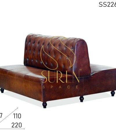 Tufted Pure Leather Three Seater Booth Style Restaurant Sofa