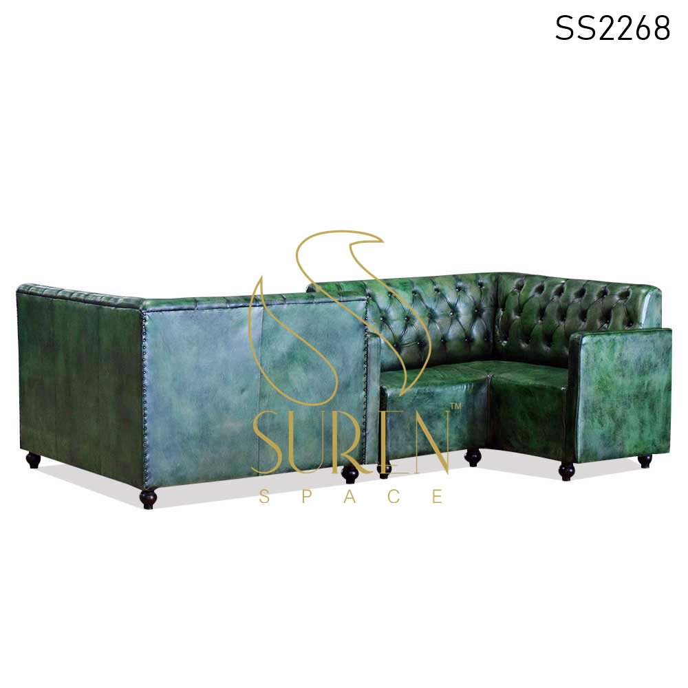 Duel Side L Shade Green Distress Tufted Sofa