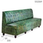 Tufted Green Distress Long Four Seater Restaurant Bar Sofa