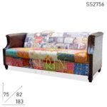 Multi Fabric Print Canvas Leather Gudri Fabric Three Seater Sofa