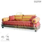 Carved Solid Wood Fabric Upholstered Three Seater Resort Camp Sofa Design