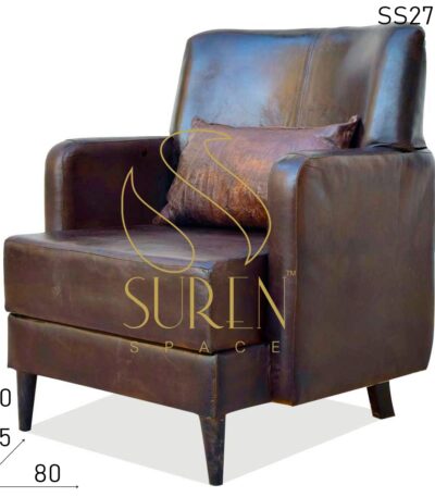 Loose Cushion Round Back Pure Leather Classic Design Sofa