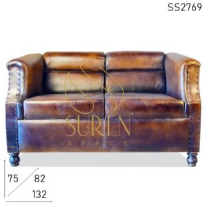 SS2769 Suren Space Pure Leather Antique Finish Deux Places Canapé