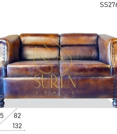 Pure Leather Antique Finish Two Seater Sofa