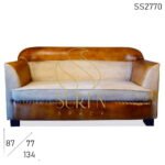 Duel Shade Canvas Brown Leather Vintage Two Seater Sofa