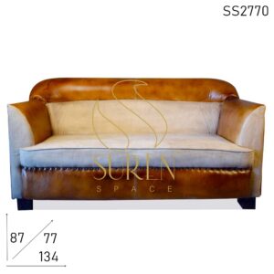 SS2770 Suren Space Duel Shade Canvas Brown Leather Vintage Two Seater Sofa