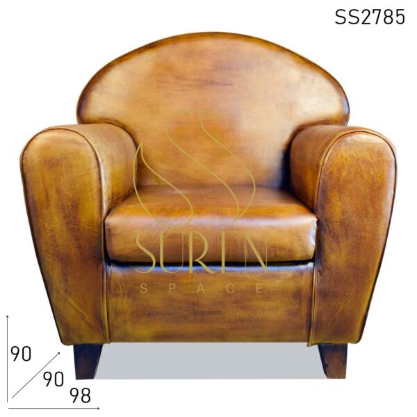 Round Back Round Arm Pure Leather Vintage Single Seater