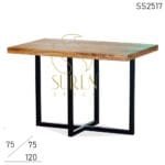 Solid Acacia Wood Natural Finish Metal Frame Restaurant Dining Table