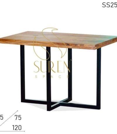 Solid Acacia Wood Natural Finish Metal Frame Restaurant Dining Table