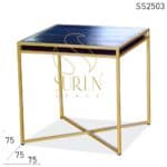 Solid Wood Golden Metal Frame Compact Restaurant Table
