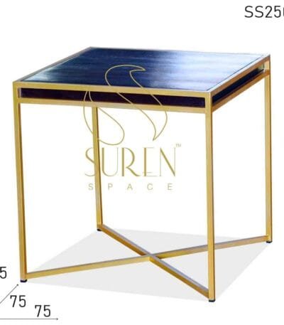 Solid Wood Golden Metal Frame Compact Restaurant Table