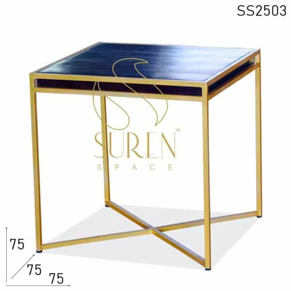 Solid Wood Golden Metal Frame Compact Restaurant Table