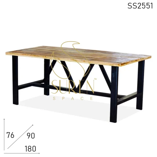 Solid Wood Natural Finish Black Base Restaurant Dining Table