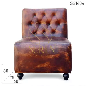 Tufted Distress Pure Leather Single Seater Restaurant Sofa