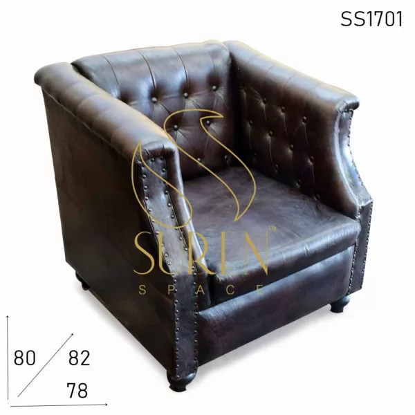 Tufted Pure Leather Vintage Distress Single Seater Sofa