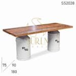 Unique Old Milk Cane Metal Base Solid Wood Dining Table