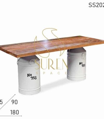 Unique Old Milk Cane Metal Base Solid Wood Dining Table