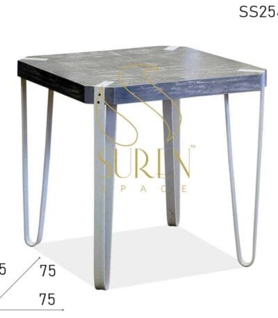White Metal Leg Distress Solid Wood Bistro Cafe Table