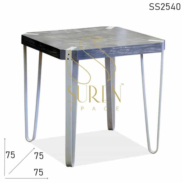 White Metal Leg Distress Solid Wood Bistro Cafe Table