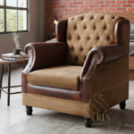 Tufted Wing Back Canvas Leather Restaurant Sofa