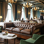 Unique Raw Inspire Wheel Base Leather Jute Chesterfield Sofa Design