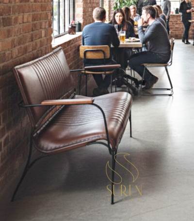 Leather Two Seater Bent Metal Vintage Style Two Seater