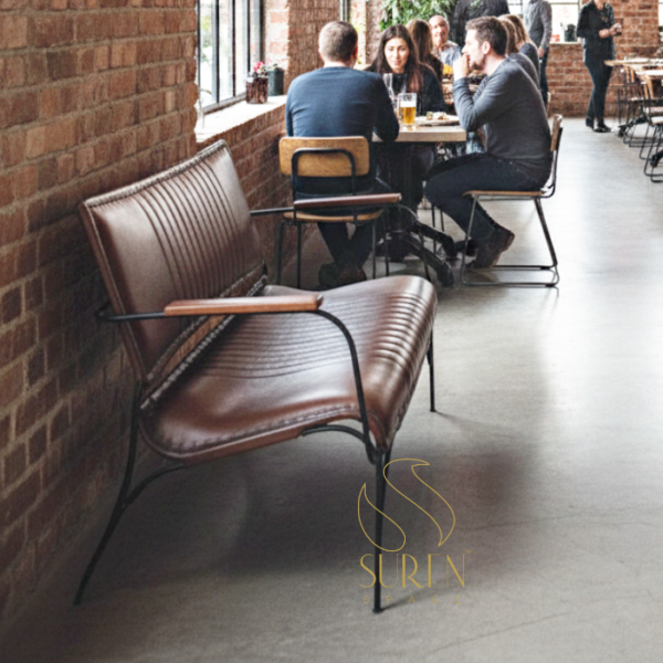 Leather Two Seater Bent Metal Vintage Style Two Seater