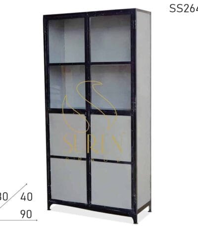 Metal Finish Glass Iron Industrial Almirah Design