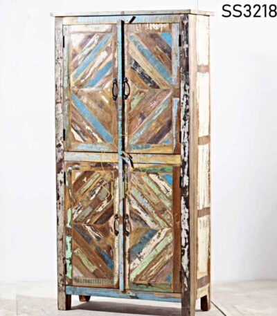 Reclaimed Wood Four Doors Two Drawer Almirah Old Indian Wood Reclaimed Design Solid Wood Wardrobe
