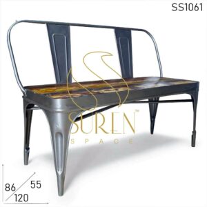 SS1061 SUREN SPACE Metal Finish Reclaimed Wood Two Seater Bench Sofa
