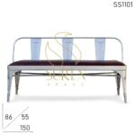 Metal Three Seater Upholstered Long Bench