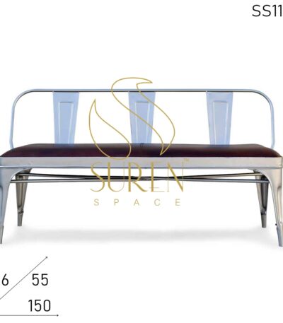 Metal Three Seater Upholstered Long Bench