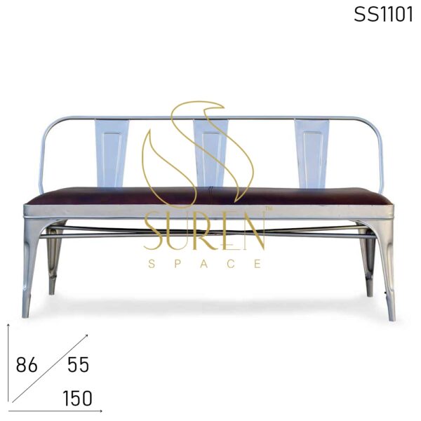 Metal Three Seater Upholstered Long Bench