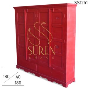 SS1251 Suren Space Red Distress Four Door Two Drawer Boho Style Wardrobe
