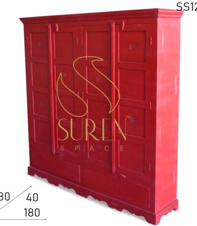 Red Distress Four Door Two Drawer Boho Style Wardrobe
