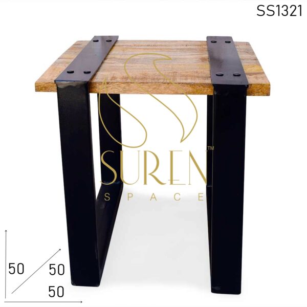 SS1321 Suren Space Metal Base Rough Solid Mango Wood Industrial Bedroom Side Table