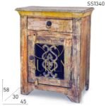 Old Distress Wood Casting Panel Bedside Table