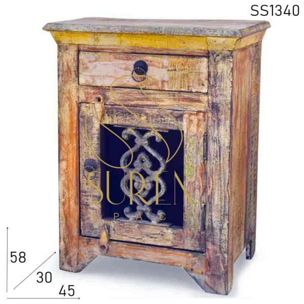 SS1340 Suren Space Old Distress Wood Casting Panel Bedside Table