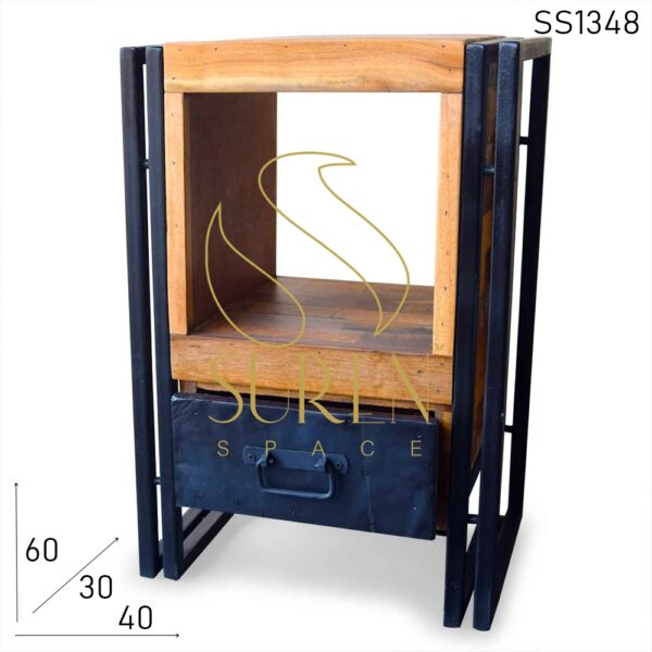 SS1348 Suren Space Metal Industrial Reclaimed Wood Bedside Table