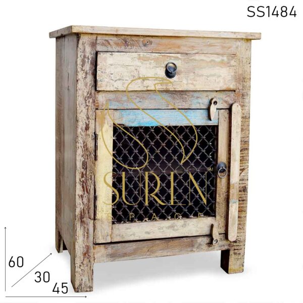SS1484 Suren Space Traditional Metal Jali Word Indian Style Reclaimed Bedside