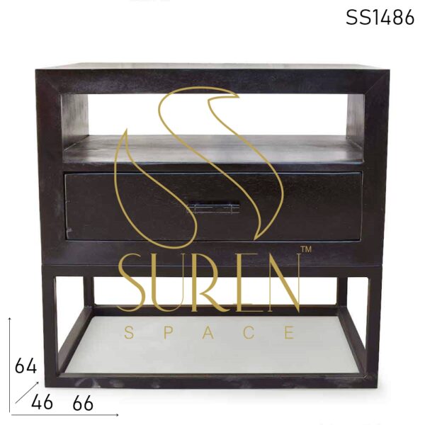 SS1486 Suren Space Straight Line Solid Wood Single Drawer Bedroom Bedside