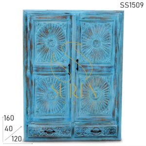 SS1509 Suren Space Small Height Hand Carved Distress Finish Room Almirah